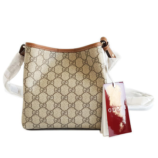 【全新】GUCCI古驰GG Emblem系列815118小号款经典老花纹配棕色皮单肩手提水桶包女士 121225AK17 商品图0