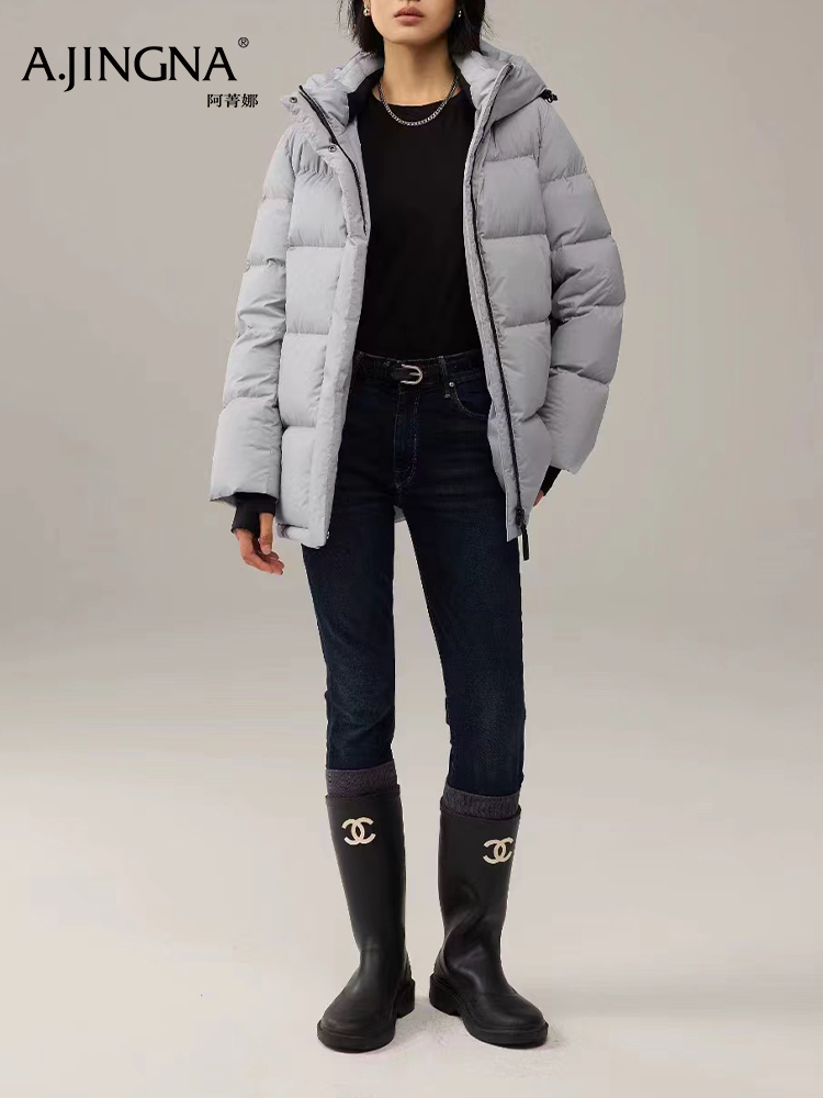 【连帽加厚】阿菁娜冬季新款通勤舒适羽绒服连帽加厚防风宽松版型F30D216032