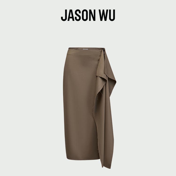 【JASON WU】25年新款日常通勤精纺羊毛解构开衩长裙