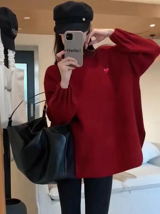 D121610秋冬温暖氛围红色慵懒显白圆领女士针织衫 商品图0