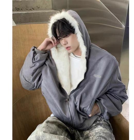 D121623新款铭牌浮雕钢印时尚感兔毛棉服外套男女同款 商品图2