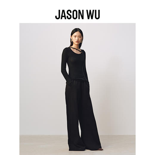 (秋冬新品)【JASON WU】(多色)超薄羊绒U领饰带百搭上衣针织衫女 商品图2