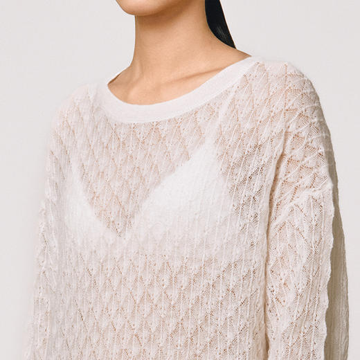 (羊驼毛)【JASON WU】(多色)25年秋冬新款微透贝壳肌理轻薄镂空针织衫上衣 商品图3
