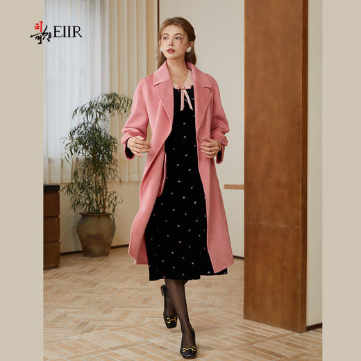 司歌丝绒绣花v领冬连衣裙收腰弹力复古气质A921233X 商品图2