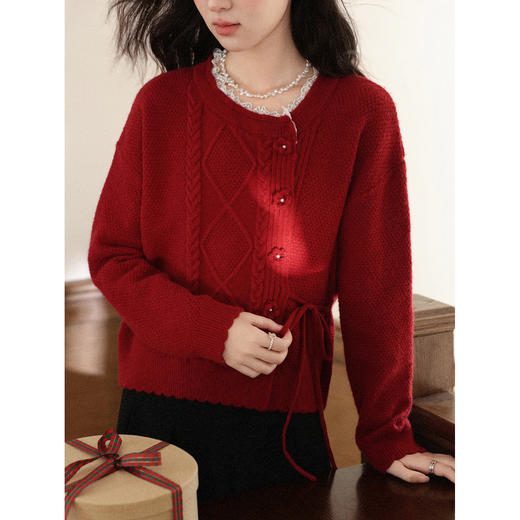 鹿向南「糖渍玫瑰」慵懒风复古红色毛衣外套女秋冬高级感针织开衫 商品图3