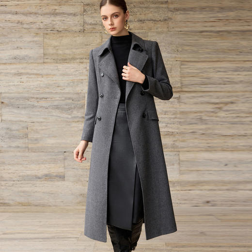 IWY/灰色冬季新款高级感羊毛大衣叠穿式毛呢外套气质通勤收腰风衣WC366 商品图6