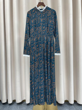 「断码清仓」复古优雅撞色显瘦羊毛连衣裙 L码 ZFYY138