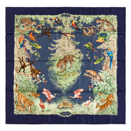 独角鹿西洋古董1988年法国爱马仕出品Robert Dallet设计《赤道》主题蓝色款丝绸方巾 商品图0