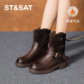 【绒里可选】星期六复古扣带时装短靴SSD4116555/SSD4118555