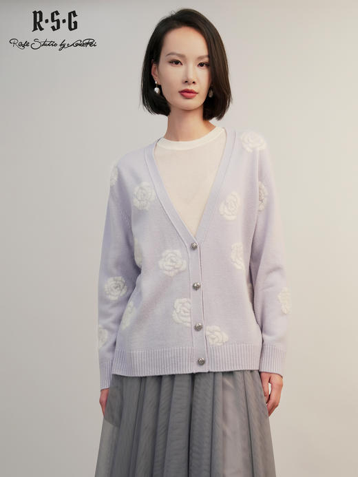 郭培成衣RSG2025秋冬新款「晴空玫瑰」提花V领针织开衫 商品图0