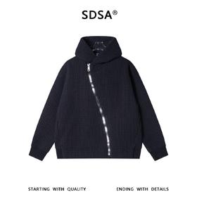SDSA男士秋冬新款痞帅男装简约撞色提花斜拉链连帽卫衣百搭时尚