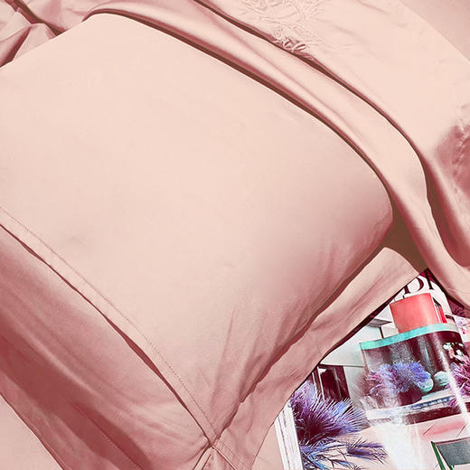 帝豪高密度纯棉素色绣花床笠四件套-香草粉【A35】 商品图1