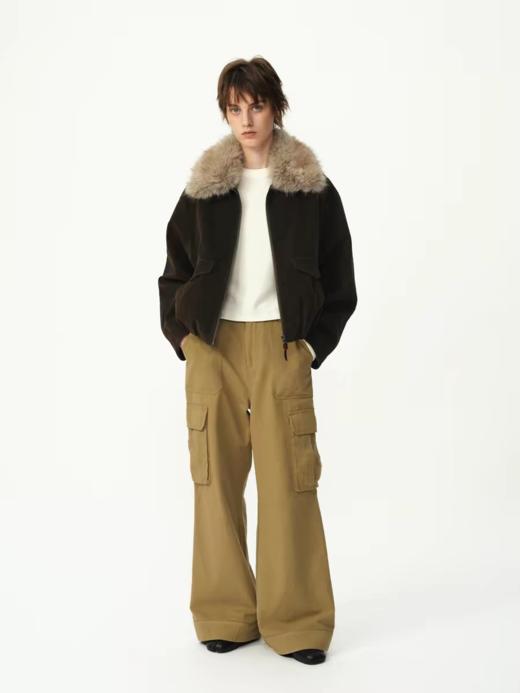 Evistub girls/E-5QWT1236/复古深棕麂皮可拆卸毛领花苞夹克外套 商品图3