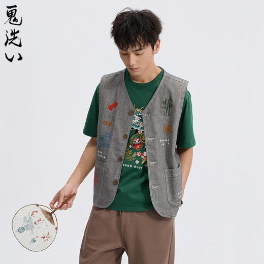 ONIARAI/鬼洗26春季新品棒系列仿手工刺绣双面牛仔马甲男 N340249 商品图1