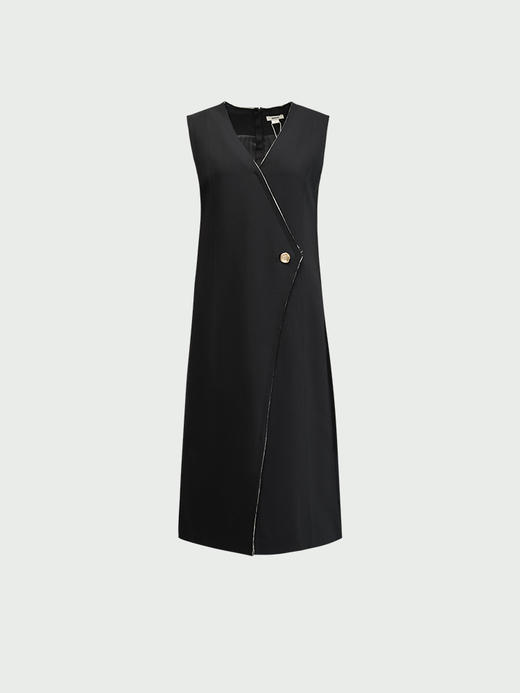 (绵羊毛)【JASON WU】25年新款通勤设计感直筒V领无袖毛边连衣裙女 商品图1