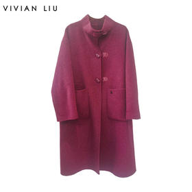 VIVIAN LIU薇薇安刘A2559319秋女装新款立领皮扣中长款大衣