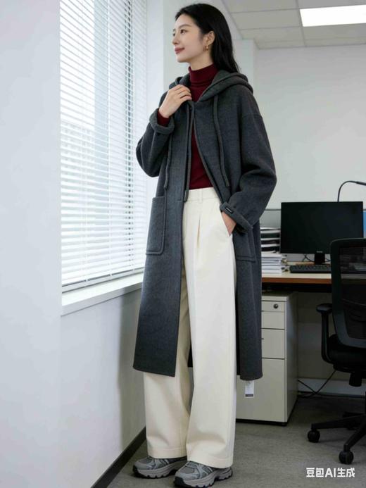 582531带帽系绳羊绒大衣 商品图0