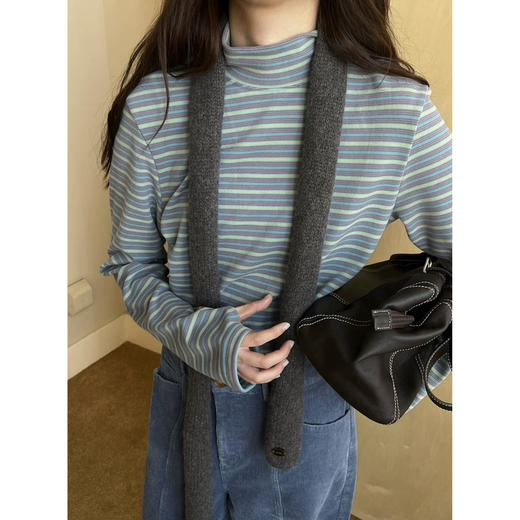 冬湖蓝双面德绒条纹打底衫，冬日氛围感穿搭，清冷复古，巨显白！【G】 商品图3