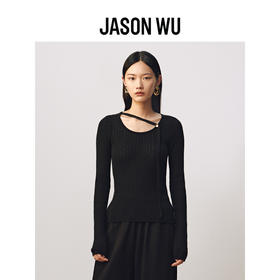 (秋冬新品)【JASON WU】(多色)超薄羊绒U领饰带百搭上衣针织衫女