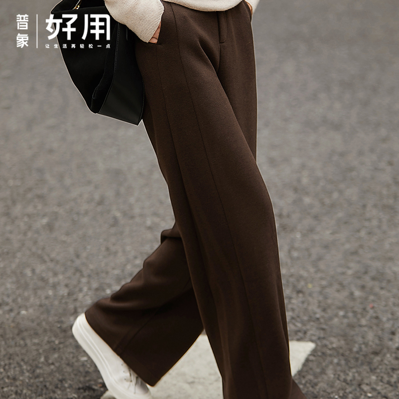 卷卷紫休闲阔腿细条纹西装裤