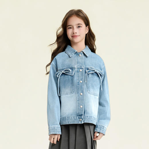 笛莎Deesha 童装女童外套2026春新款蝴蝶结牛仔外套 商品图0