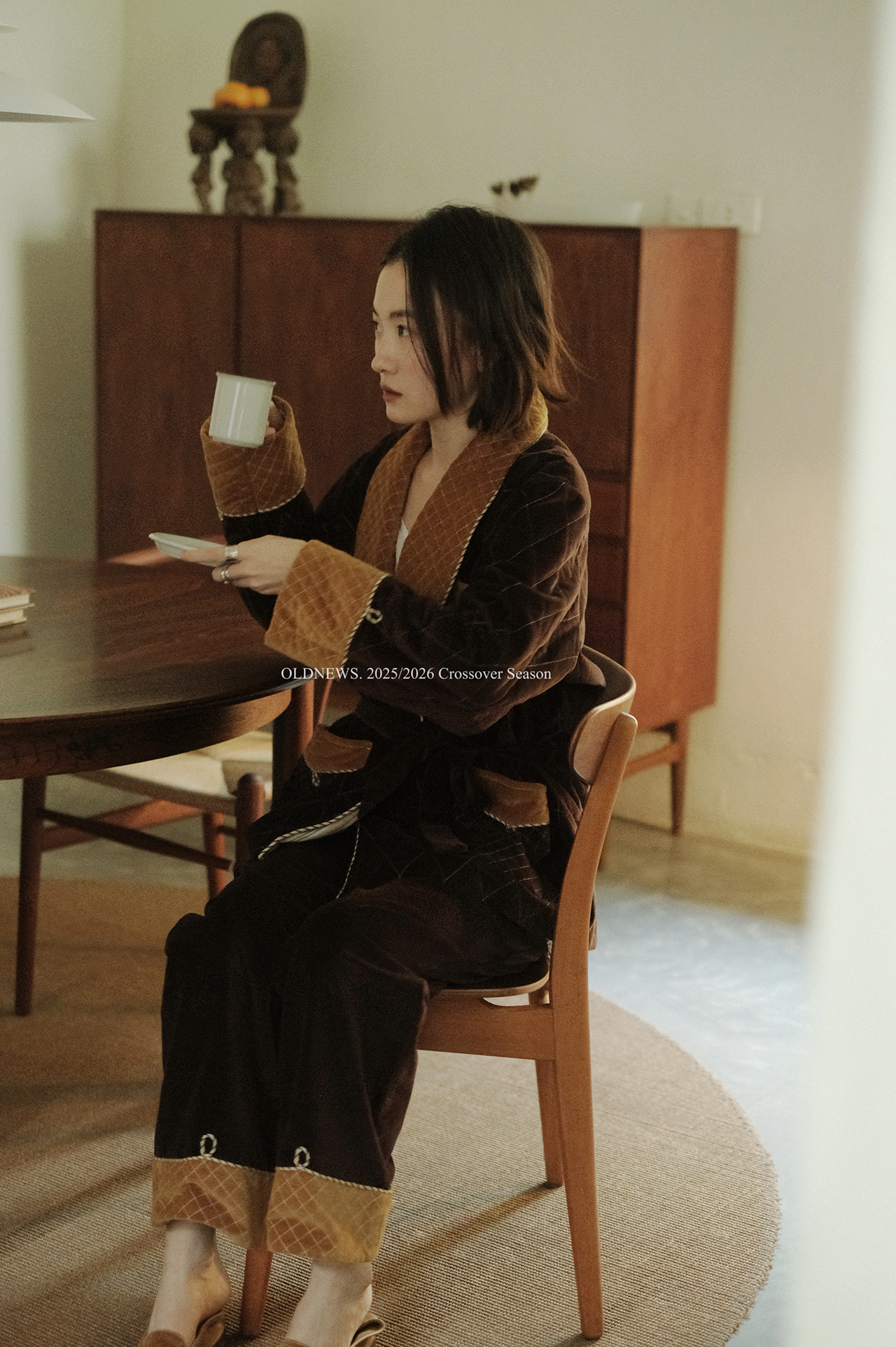 50's英伦绅士｜丝绒棕黄撞色夹棉套装｜手工拧绳