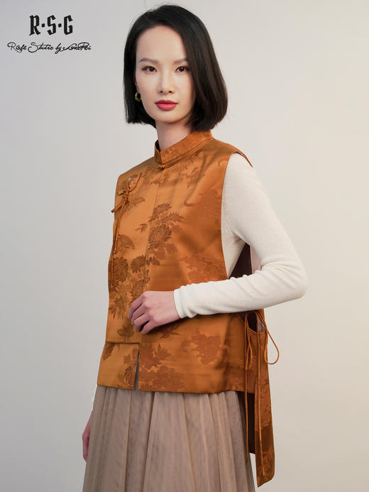 郭培成衣RSG2025秋冬新款新中式斜襟玫瑰花盘扣马甲 商品图1