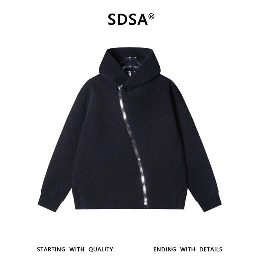 SDSA男士秋冬新款痞帅男装时尚菱形提花斜拉链连帽卫衣百搭时尚 商品图0