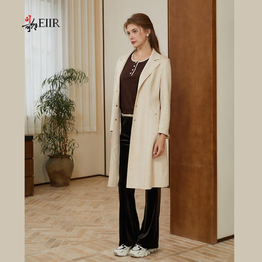 司歌麂皮绒单排扣翻领风衣弹力中长款R921029X 商品图2