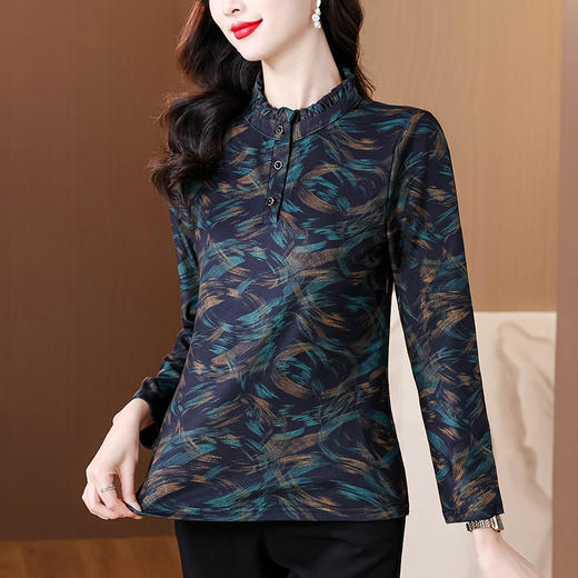 KQL E333N3153半高领印花上衣荷叶领打底衫大码T恤 商品图2