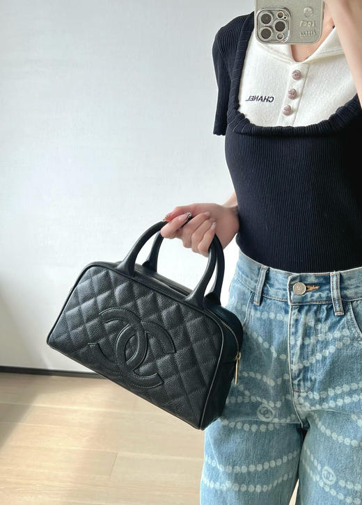香奈儿 中古系列 手提保龄球鱼子酱黑色（LZ） 商品图8