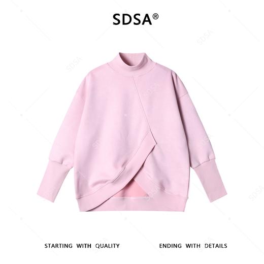 SDSA男士秋冬新款痞帅男装韩版简约纯色植绒下摆不规则立领卫衣 商品图0