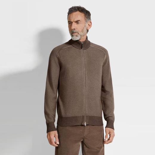 ZEGNA 杰尼亚 男士 Cashseta 全拉链针织开衫 棕色 UGJ92A2 157 155 商品图2