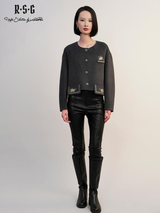 郭培成衣RSG「黛灰柔绒」刺绣短款开衫羊毛外套2025秋冬新品 商品图0