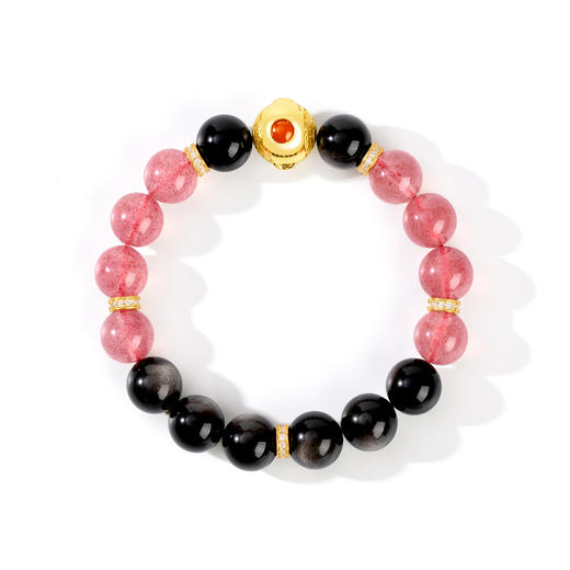 好运连珠 黑曜石草莓晶火行手串 商品图6