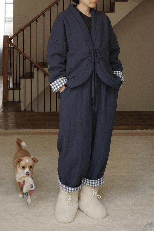 禅定 | “温室”超柔套装 - 棉麻/纯羊毛绗棉内胆｜蓝格子纯棉内衬 商品图2