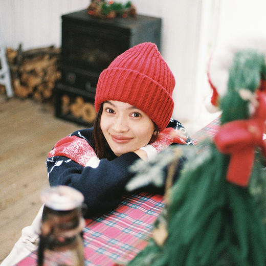 绽放/KSX019朵"红得刚刚好"冬日粗针翻边毛线帽红色围巾纯羊毛 商品图1