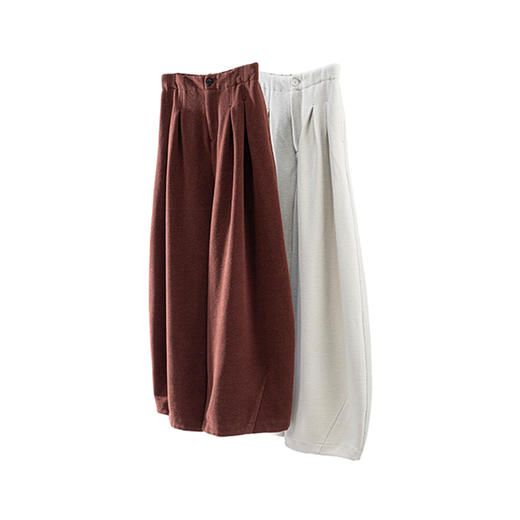 绽放851朵/绒感松弛裤·腰部半松紧对褶阔腿长裤百搭加厚休闲裤 商品图4