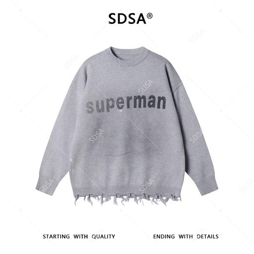 SDSA秋冬新款痞帅男装美式撞色字母圆领毛衣下摆流苏设计百搭时尚 商品图0