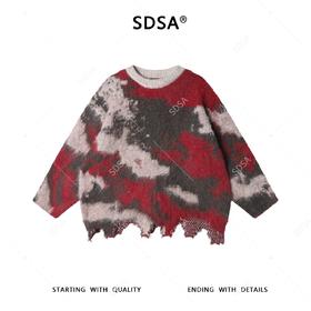 SDSA男士秋冬新款痞帅男装设计感不规则撞色圆领毛衣慵懒风百搭