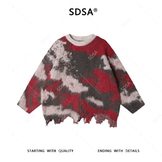 SDSA男士秋冬新款痞帅男装设计感不规则撞色圆领毛衣慵懒风百搭 商品图0
