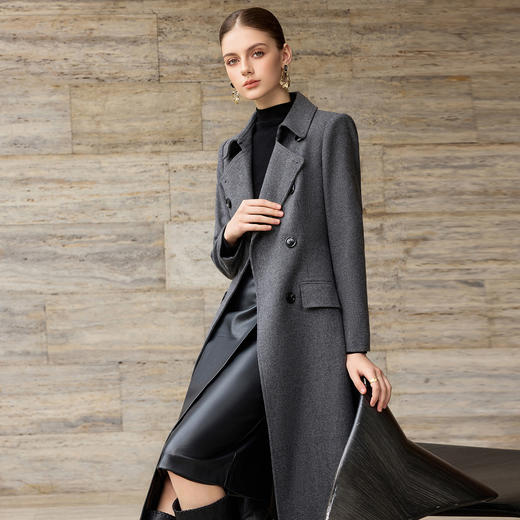 IWY/灰色冬季新款高级感羊毛大衣叠穿式毛呢外套气质通勤收腰风衣WC366 商品图2