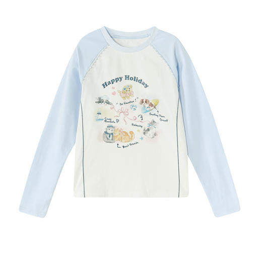 笛莎Deesha 童装女童T恤2026春新款撞色拼接甜美印花T恤 商品图4