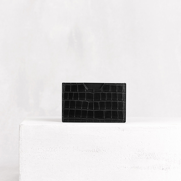 【Camille Fournet】鱼子酱黑色牛皮配鳄鱼皮卡包