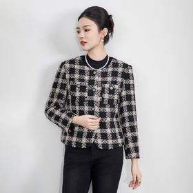 「高货wl」全新升级【铂金会员468/天猫629/差价161】(11503)洛诗琳气质小香风羽绒2025冬季新款圆领加厚粗花呢外套