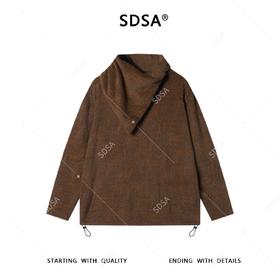 SDSA秋冬新款痞帅男装拉链可翻高领卫衣绒毛百搭撞色波浪线百搭潮