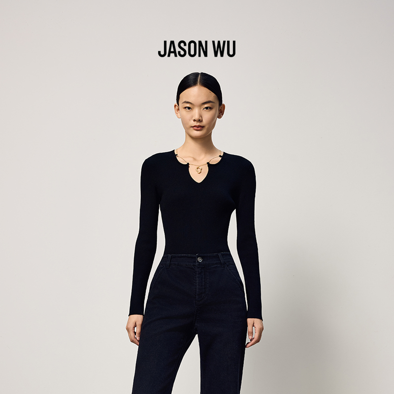 (莱赛尔)【JASON WU】25秋冬新款纯色小众设计感金属项链针织衫小衫