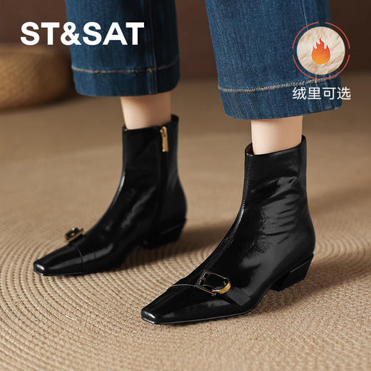 【绒里可选】星期六法式气质单扣时装靴SSD4116YB1/SSD4118YG5 商品图0