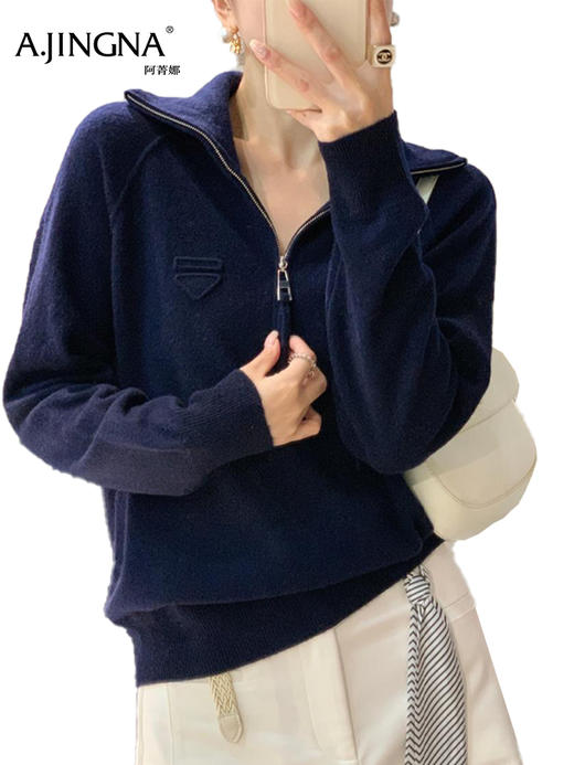 【POLO衫全羊毛】阿菁娜冬季新款半开拉链POLO衫全羊毛翻高领两穿结构感设计F30D302017 商品图4