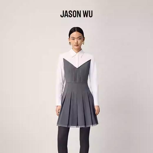 (绵羊毛)【JASON WU】2025秋冬新款设计感时尚假两件衬衫百褶连衣裙 商品图0